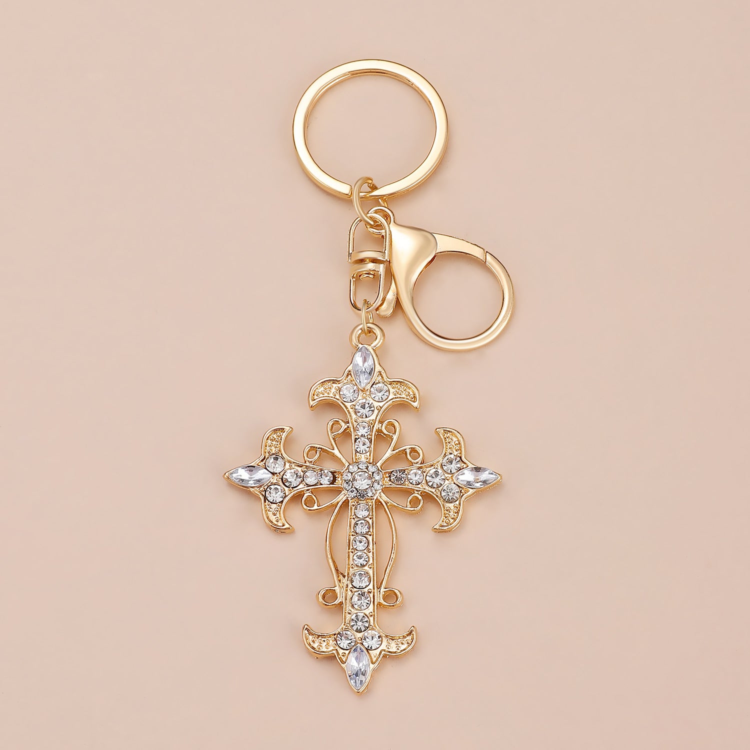 Wholesale Gold-plated rhinestone cross keychain